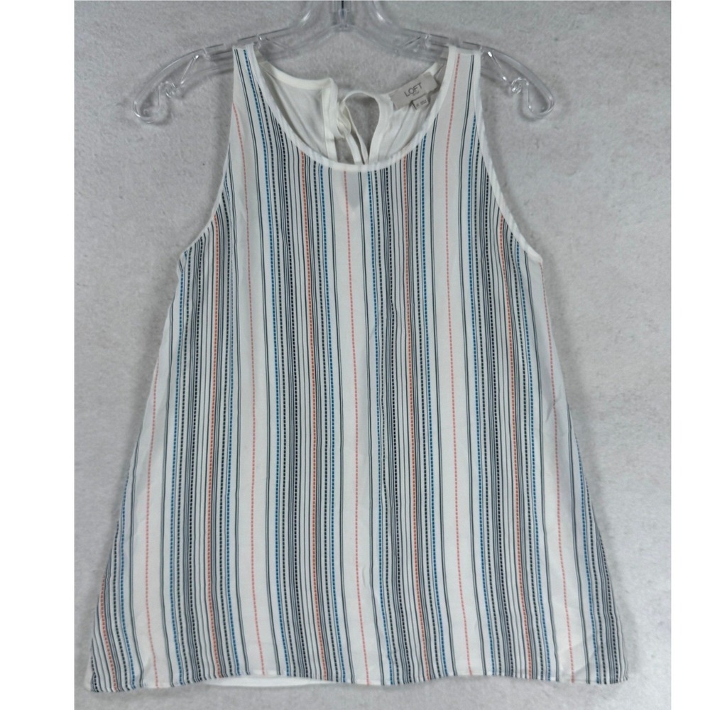 Loft Outlet Womens XS Sleeveless Stripe Tank Top White Blue Orange Keyhole